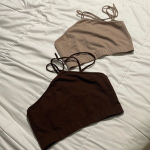 Crop neck tie shirt set